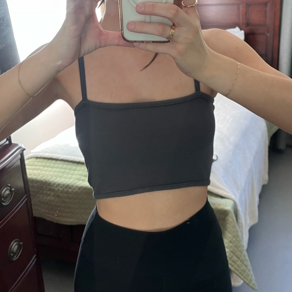 Joah Brown Charcoal Ribbed Crop Top